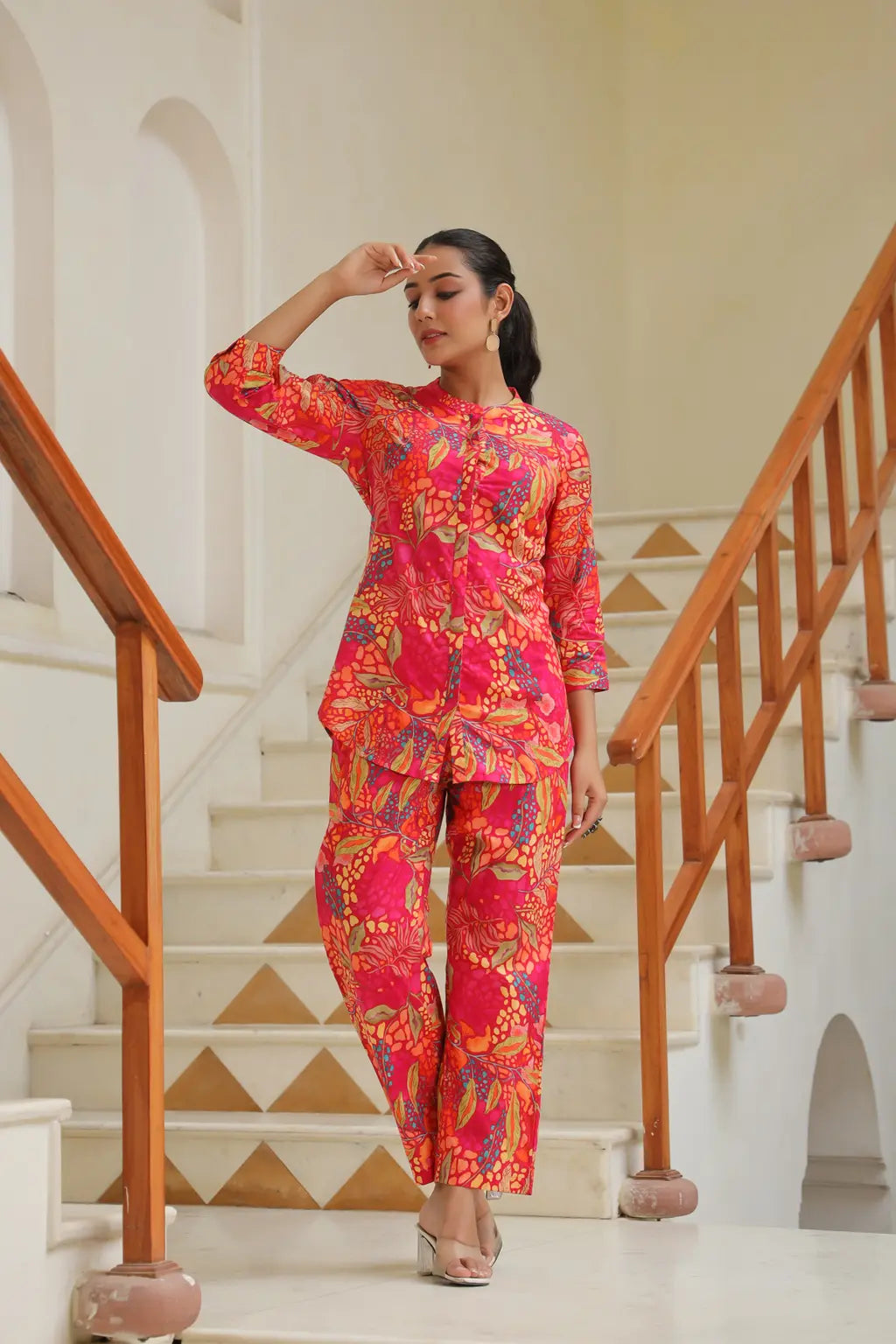 Women Fuchsia Geometric Printed Tunic