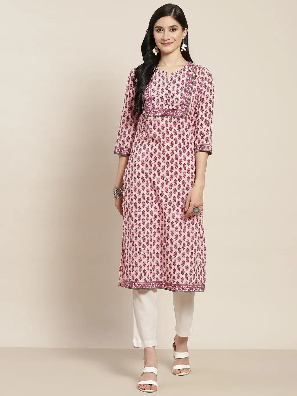 Women Pink Ethnic Motifs Printed Staight Kurta – Rain & Rainbow