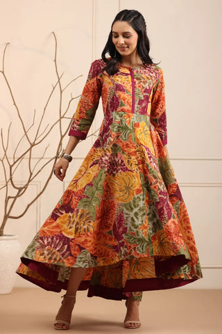 Women Multi Colored Floral Printed Anarkali Dress