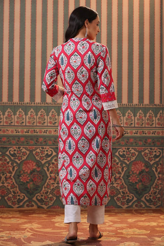 Women Red Ethnic Motifs Printed Cotton Straight Kurta