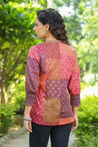 Women Rust Digital Printed Pure Cotton A-line Kurti