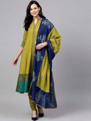 Women Olive Green Coloured Kurta with Churidar & Dupatta