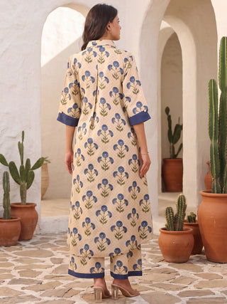 Beige Printed A-Line Kurta Set