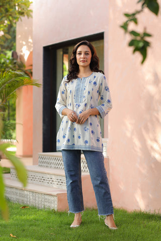 Floral Printed Round Neck Pure Cotton Top