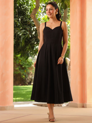 Women Solid Sweetheart Neck Dress