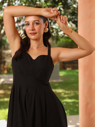 Women Solid Sweetheart Neck Dress