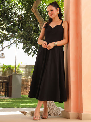 Women Solid Sweetheart Neck Dress