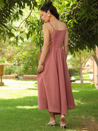 Women Solid Fit and Flare Pure Cotton Midi Dress