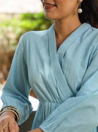 Solid Puff Sleeve Tiered Dress