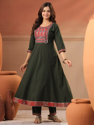 Green Printed 3-Piece Anarkali Kurta Set