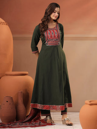 Green Printed 3-Piece Anarkali Kurta Set