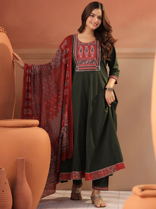 Green Printed 3-Piece Anarkali Kurta Set