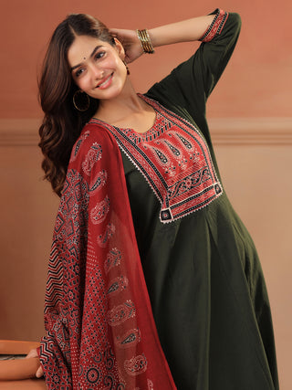 Green Printed 3-Piece Anarkali Kurta Set