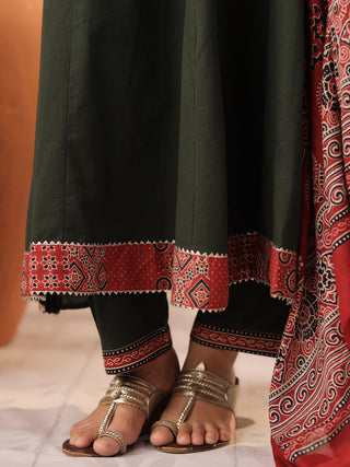 Green Printed 3-Piece Anarkali Kurta Set