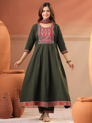 Green Printed 3-Piece Anarkali Kurta Set