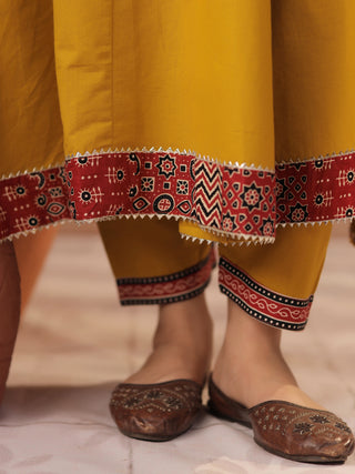 Mustard Printed 3-Piece Anarkali Kurta Set