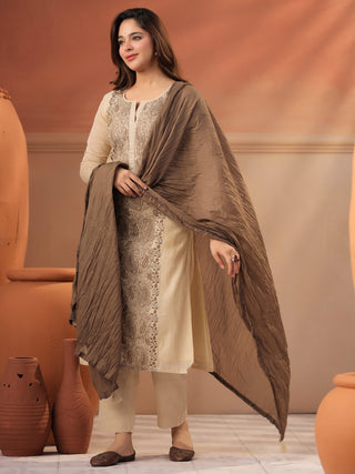 Women Ethnic Motifs Embroidered Regular Thread Work Kurta With Dupatta
