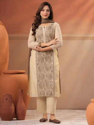 Women Ethnic Motifs Embroidered Regular Thread Work Kurta With Dupatta