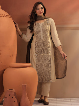 Women Ethnic Motifs Embroidered Regular Thread Work Kurta With Dupatta