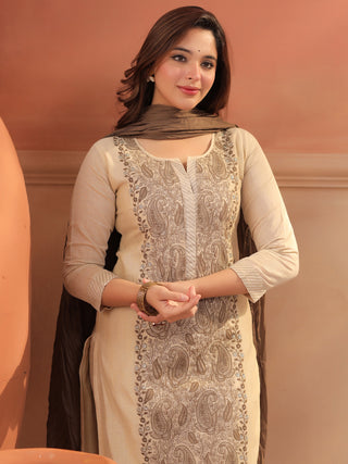 Women Ethnic Motifs Embroidered Regular Thread Work Kurta With Dupatta