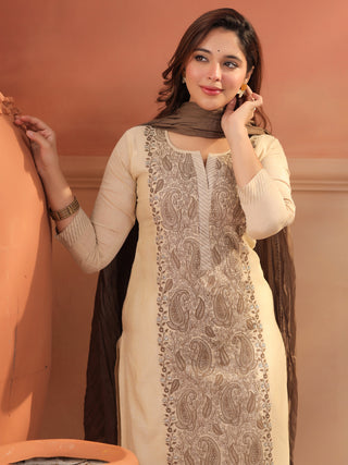 Women Ethnic Motifs Embroidered Regular Thread Work Kurta With Dupatta