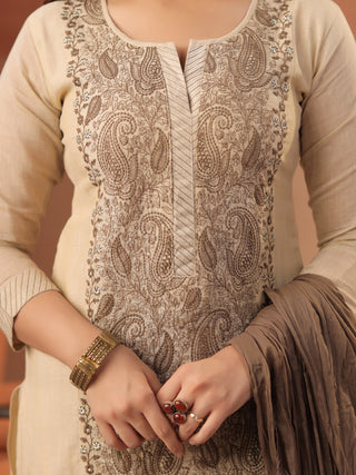 Women Ethnic Motifs Embroidered Regular Thread Work Kurta With Dupatta