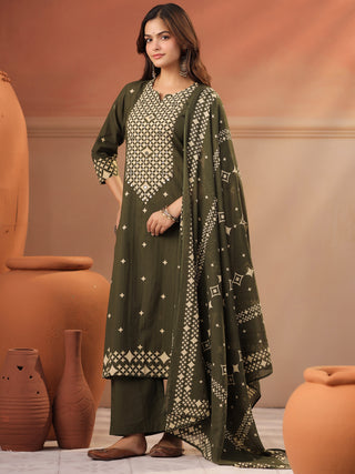 Women Ethnic Motifs Printed Regular Pure Cotton Kurta with Trousers & With Dupatta