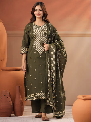 Women Ethnic Motifs Printed Regular Pure Cotton Kurta with Trousers & With Dupatta