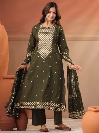 Women Ethnic Motifs Printed Regular Pure Cotton Kurta with Trousers & With Dupatta