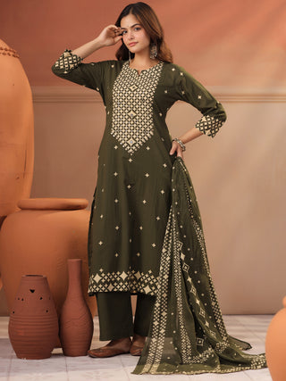 Women Ethnic Motifs Printed Regular Pure Cotton Kurta with Trousers & With Dupatta
