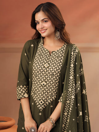 Women Ethnic Motifs Printed Regular Pure Cotton Kurta with Trousers & With Dupatta