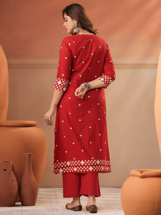 Women Ethnic Motifs Printed Regular Mirror Work Pure Cotton Kurta with Trousers & With Dupatta