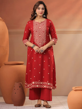 Women Ethnic Motifs Printed Regular Mirror Work Pure Cotton Kurta with Trousers & With Dupatta