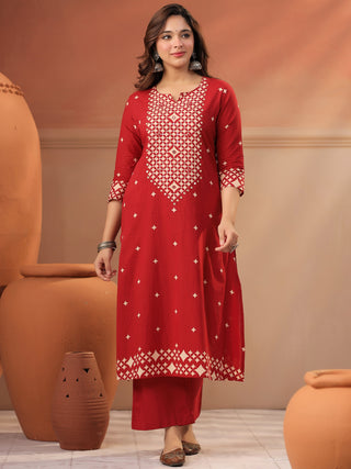 Women Ethnic Motifs Printed Regular Mirror Work Pure Cotton Kurta with Trousers & With Dupatta