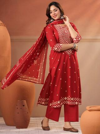 Women Ethnic Motifs Printed Regular Mirror Work Pure Cotton Kurta with Trousers & With Dupatta