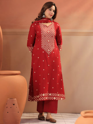 Women Ethnic Motifs Printed Regular Mirror Work Pure Cotton Kurta with Trousers & With Dupatta