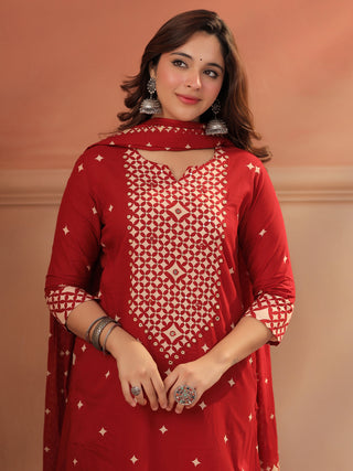 Women Ethnic Motifs Printed Regular Mirror Work Pure Cotton Kurta with Trousers & With Dupatta