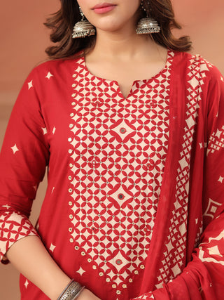 Women Ethnic Motifs Printed Regular Mirror Work Pure Cotton Kurta with Trousers & With Dupatta