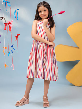 Girls Striped Pure Cotton Fit & Flared Ethnic Dresses