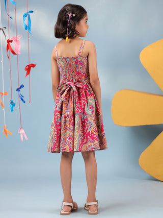 Girls Printed Cotton Knee Length Dress