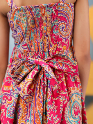 Girls Printed Cotton Knee Length Dress