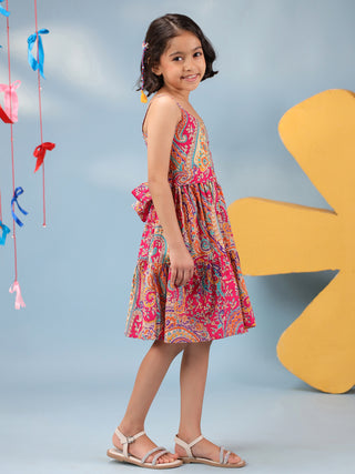 Girls Printed Cotton Knee Length Dress