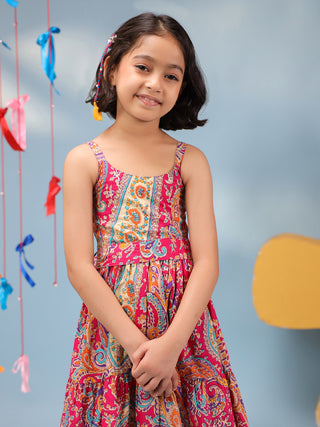 Girls Printed Cotton Knee Length Dress