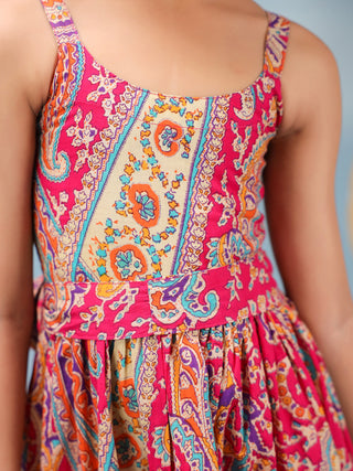 Girls Printed Cotton Knee Length Dress