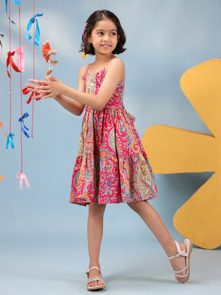 Girls Printed Cotton Knee Length Dress