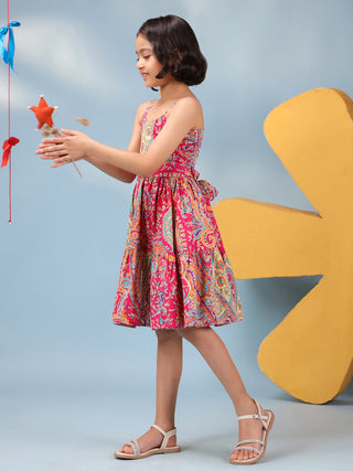 Girls Printed Cotton Knee Length Dress