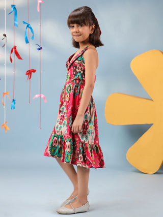 Girls Ethnic Motif Printed V-Neck Fit & Flared Dresses