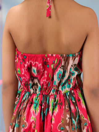 Girls Ethnic Motif Printed V-Neck Fit & Flared Dresses