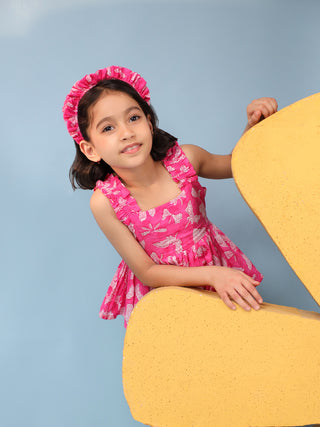 Girls Floral Printed Pure Cotton Peplum Crop Top