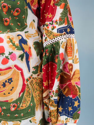 Girls Floral Printed Tie-Up Neck Pure Cotton Straight Kurta With Trousers